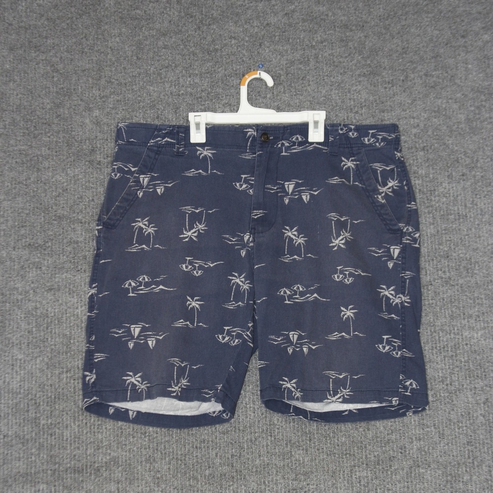 Denali Shorts Mens 38 Blue White Palm Tree Sailboat Print Casual Beachwear